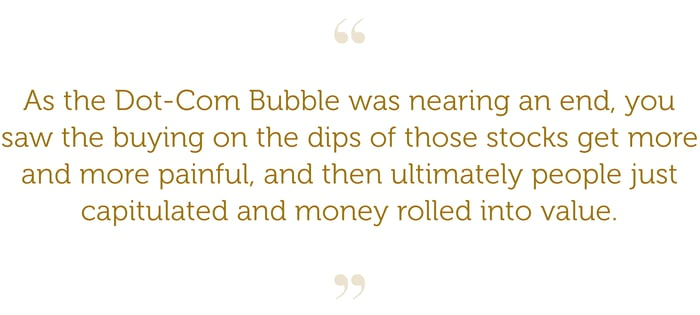 “As the Dot-Com Bubble was nearing an end, you saw the buying on the dips of those stocks get more and more painful, and then ultimately people just capitulated and money rolled into value.”